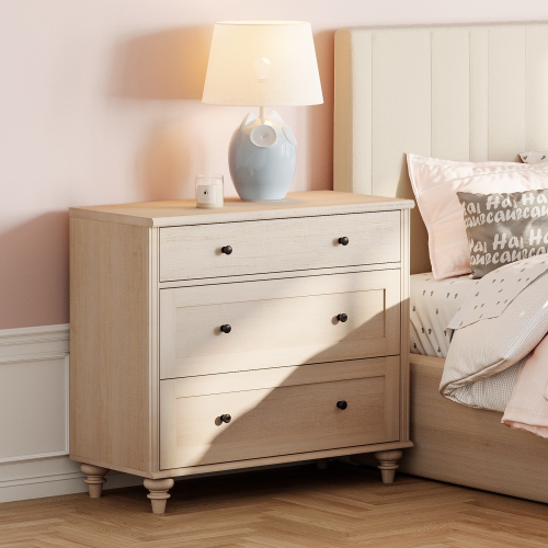 WAMPAT Farmhouse Nightstand with 3 Drawers, Set of 2 Large 3 Drawers Wood Bedside Table Night Stand, Wide Sofa Side End Table Chest of Dresser for