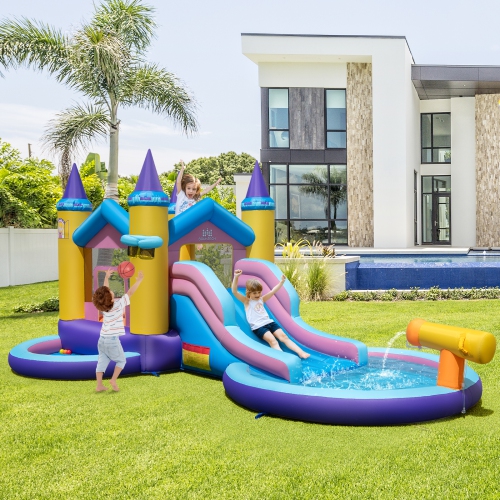 Costway nflatable Water Slide, 2 in 1 Castle Bounce House Water Slide with Ball Pit & Splash Pool for Kids Outdoor Fun