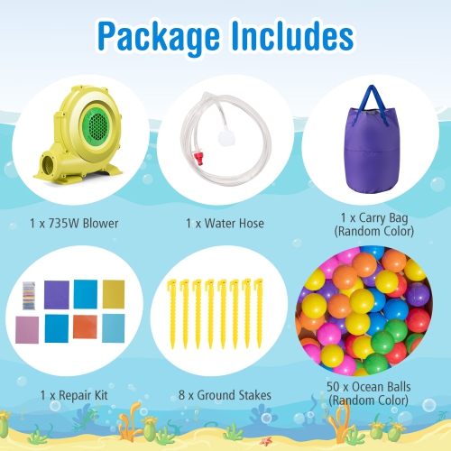 Costway nflatable Water Slide, 2 in 1 Castle Bounce House Water Slide with Ball Pit & Splash Pool for Kids Outdoor Fun