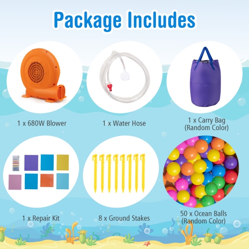 Costway nflatable Water Slide, 2 in 1 Castle Bounce House Water Slide with Ball Pit & Splash Pool for Kids Outdoor Fun