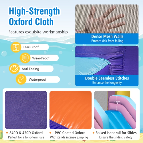 Costway nflatable Water Slide, 2 in 1 Castle Bounce House Water Slide with Ball Pit & Splash Pool for Kids Outdoor Fun