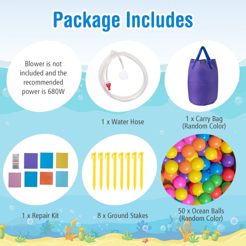 Costway nflatable Water Slide, 2 in 1 Castle Bounce House Water Slide with Ball Pit & Splash Pool for Kids Outdoor Fun