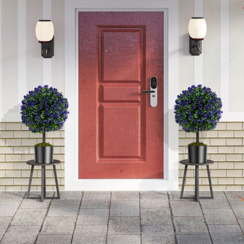 Costway Set of 2 Artificial Purple Rose Topiary Ball Trees 22" Faux Boxwood Ball Tree