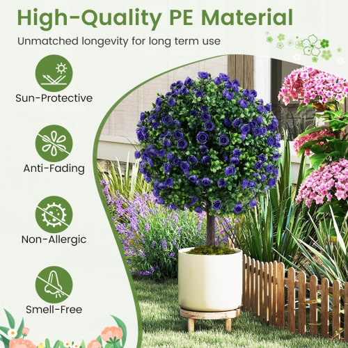 Costway Set of 2 Artificial Purple Rose Topiary Ball Trees 22" Faux Boxwood Ball Tree
