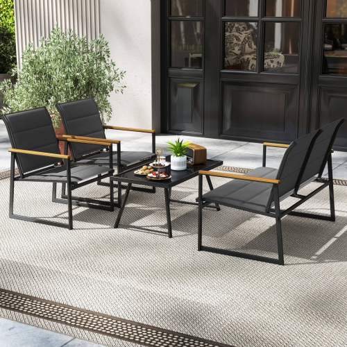 Ensemble de meubles de patio 4 PCS de Costway avec siège en tissu rembourré et accoudoirs en plastique