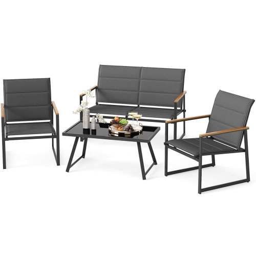 Ensemble de meubles de patio 4 PCS de Costway avec siège en tissu rembourré et accoudoirs en plastique