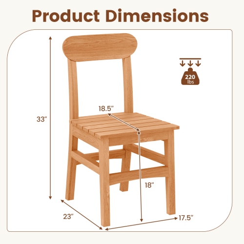 Costway 1/2/4 PCS Patio Teak Wood Chair Wooden Armless Dining Chair with Slatted Seat