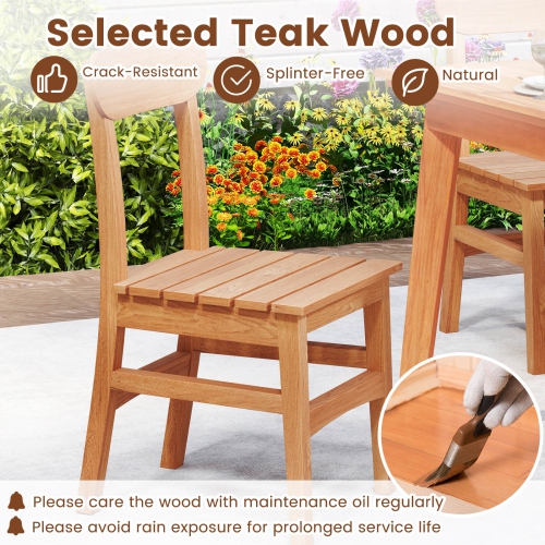 Costway 1/2/4 PCS Patio Teak Wood Chair Wooden Armless Dining Chair with Slatted Seat