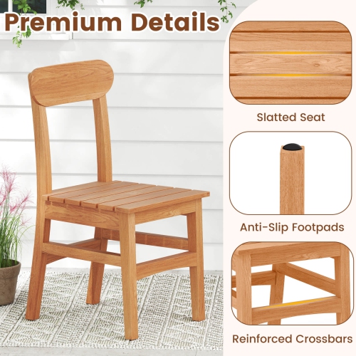 Costway 1/2/4 PCS Patio Teak Wood Chair Wooden Armless Dining Chair with Slatted Seat