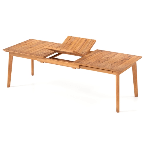 Costway 71"-94" Rectangular Teak Wood Table Patio Extendable Dining Table for 6-8 People,