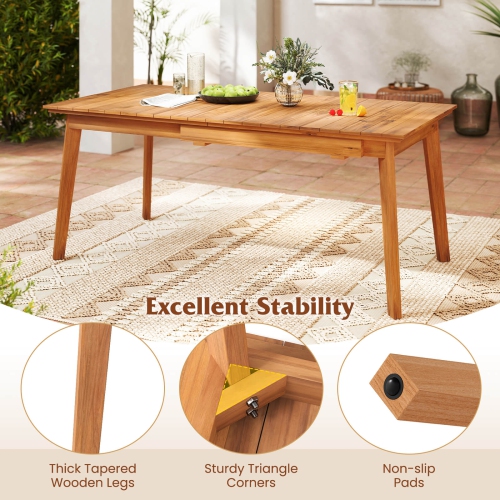 Costway 71"-94" Rectangular Teak Wood Table Patio Extendable Dining Table for 6-8 People,