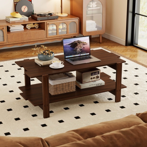 Costway 2-Tier Coffee Table Irregular Center Table with Open Storage Shelf Cocktail Table Walnut/Black/Brown/White