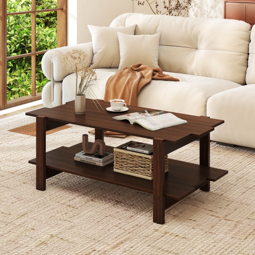 Costway 2-Tier Coffee Table Irregular Center Table with Open Storage Shelf Cocktail Table Walnut/Black/Brown/White