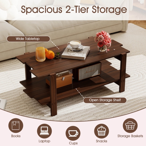 Costway 2-Tier Coffee Table Irregular Center Table with Open Storage Shelf Cocktail Table Walnut/Black/Brown/White