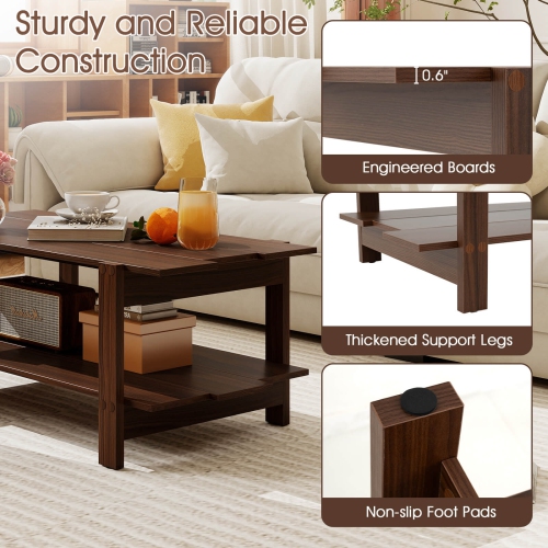 Costway 2-Tier Coffee Table Irregular Center Table with Open Storage Shelf Cocktail Table Walnut/Black/Brown/White