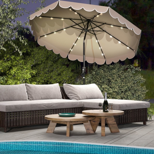 Costway 10 FT Solar Patio Umbrella with 24 LED Lights 8 Ribs & Tilt Adjustment Coffee/Turquoise/Red/Gray/Beige