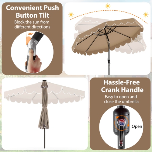 Costway 10 FT Solar Patio Umbrella with 24 LED Lights 8 Ribs & Tilt Adjustment Coffee/Turquoise/Red/Gray/Beige