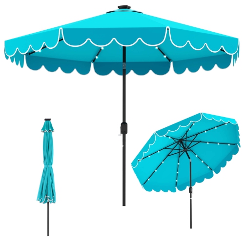 Costway 10 FT Solar Patio Umbrella with 24 LED Lights 8 Ribs & Tilt Adjustment Coffee/Turquoise/Red/Gray/Beige