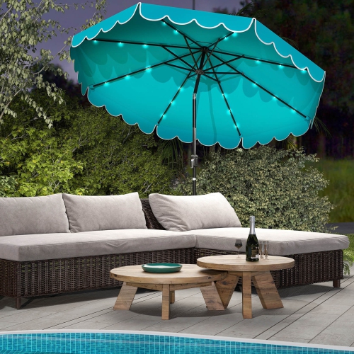 Costway 10 FT Solar Patio Umbrella with 24 LED Lights 8 Ribs & Tilt Adjustment Coffee/Turquoise/Red/Gray/Beige