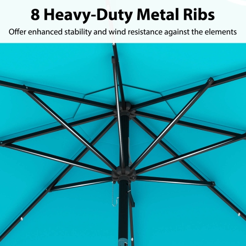 Costway 10 FT Solar Patio Umbrella with 24 LED Lights 8 Ribs & Tilt Adjustment Coffee/Turquoise/Red/Gray/Beige