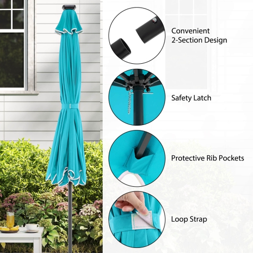Costway 10 FT Solar Patio Umbrella with 24 LED Lights 8 Ribs & Tilt Adjustment Coffee/Turquoise/Red/Gray/Beige