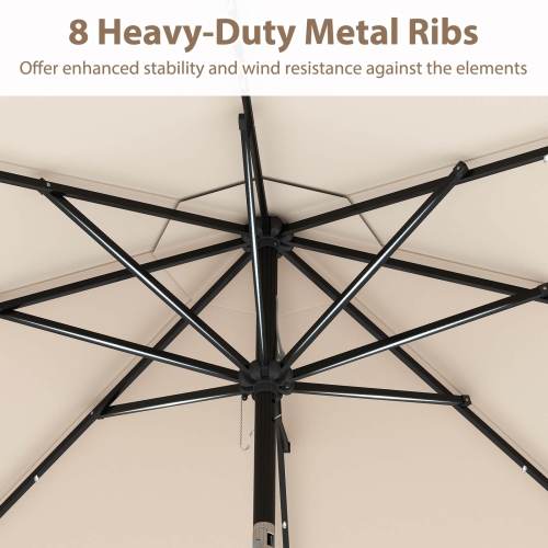 Costway 10 FT Solar Patio Umbrella with 24 LED Lights 8 Ribs & Tilt Adjustment Coffee/Turquoise/Red/Gray/Beige