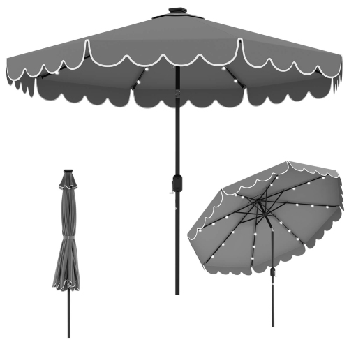 Costway 10 FT Solar Patio Umbrella with 24 LED Lights 8 Ribs & Tilt Adjustment Coffee/Turquoise/Red/Gray/Beige
