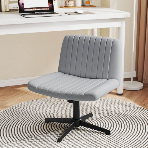 Costway Criss Cross Chair No Wheels with Soft-Padded Wide Seat Adjustable Height Modern Beige/Gray