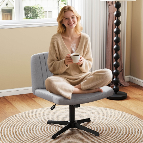 Costway Criss Cross Chair No Wheels with Soft-Padded Wide Seat Adjustable Height Modern Beige/Gray