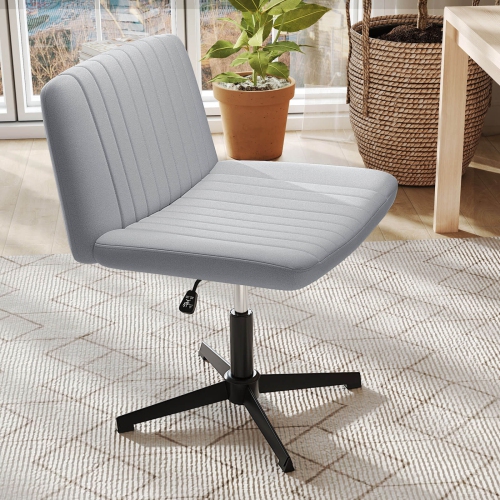 Costway Criss Cross Chair No Wheels with Soft-Padded Wide Seat Adjustable Height Modern Beige/Gray