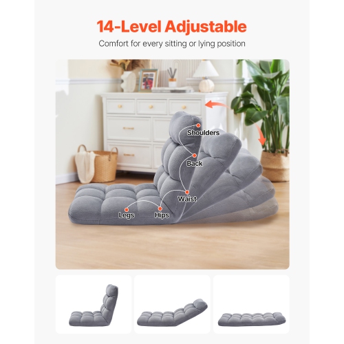 VEVOR 14 Adjustable Positions Floor Chair, Recycled Foam Folding Sofa Chair, Multifunctional Floor Chair with Back Support Ideal for Sleeping