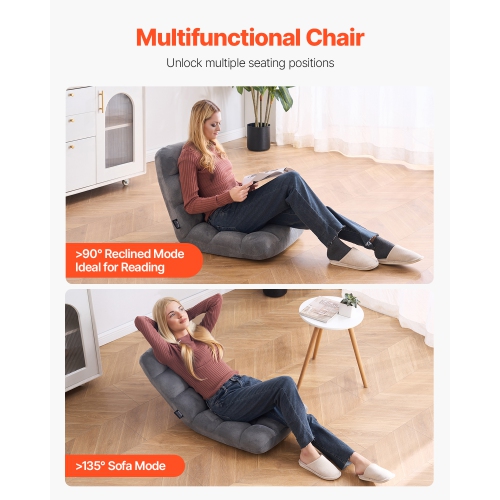 VEVOR 14 Adjustable Positions Floor Chair, Recycled Foam Folding Sofa Chair, Multifunctional Floor Chair with Back Support Ideal for Sleeping