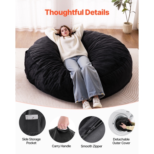 VEVOR Bean Bag Chair, Giant BeanBag Chair with Removable & Washable Cover for Adult, Dutch Velvet & High-Density Foam Filling Round Bean Bag with