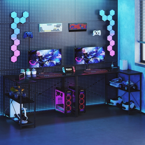 Costway L-Shaped Computer Desk with Power Outlets Adjustable shelf Heavy-Duty Metal Frame Brown/White/Black