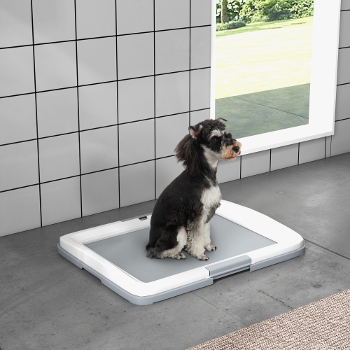 PawHut Pee Pad Holder, Dog Potty Tray for Indoor Outdoor, 25" x 19" Easy to Clean Dog Training Toilet Pee Pad Tray, Grey
