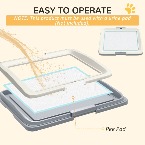 PawHut Pee Pad Holder, Dog Potty Tray for Indoor Outdoor, 25" x 19" Easy to Clean Dog Training Toilet Pee Pad Tray, Grey