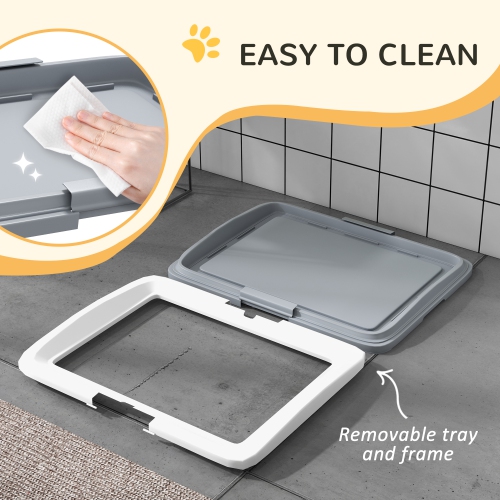 PawHut Pee Pad Holder, Dog Potty Tray for Indoor Outdoor, 25" x 19" Easy to Clean Dog Training Toilet Pee Pad Tray, Grey