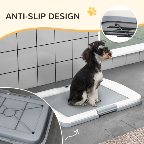 PawHut Pee Pad Holder, Dog Potty Tray for Indoor Outdoor, 25" x 19" Easy to Clean Dog Training Toilet Pee Pad Tray, Grey