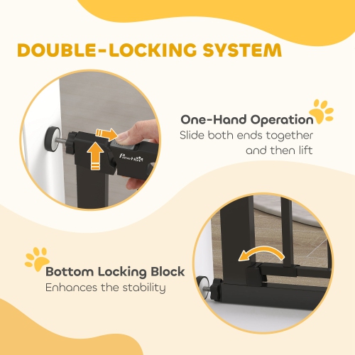 PawHut 30"-52" Extra Wide Pet Gate with Small Cat Door, 30" H Dog Gate with Pressure Fit, Auto Close, Double Locking, for Stairway, Doorways,