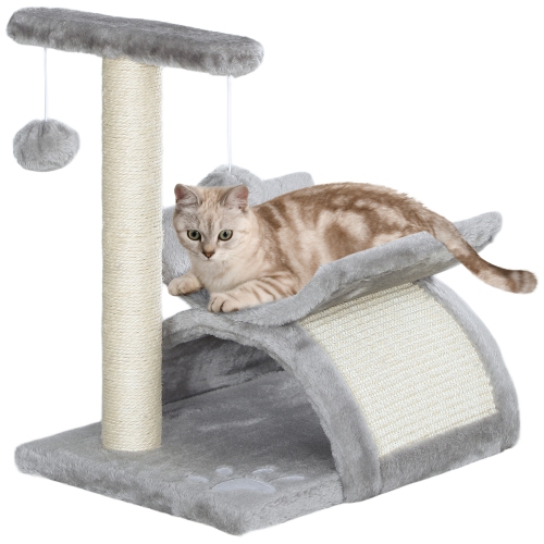 PAWHUT  17" Small Cat Tree With Rotatable Top Pole, Cat Tower With Scratching Post, Platform, Tunnel, 2 Dangling Balls, Scratching Board, Light