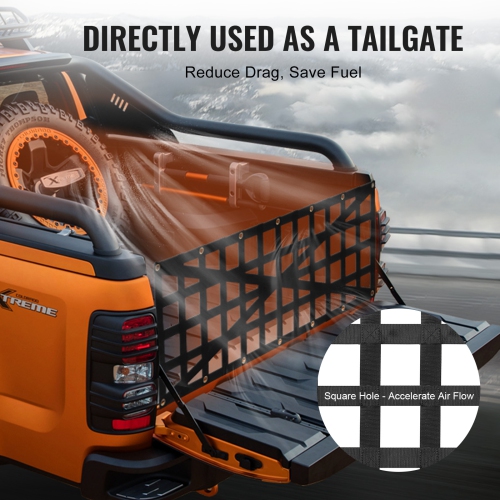 VEVOR 54in x 18in Tailgate Net, Heavy Duty Cargo Net for Truck Bed with 4 Adjustable Telescopic Straps, Cross-reinforced Design, Extendable &