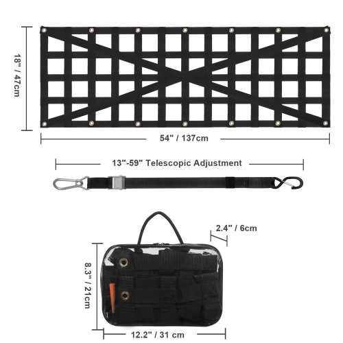 VEVOR 54in x 18in Tailgate Net, Heavy Duty Cargo Net for Truck Bed with 4 Adjustable Telescopic Straps, Cross-reinforced Design, Extendable &