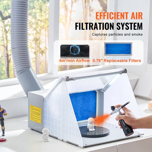 VEVOR Airbrush Spray Booth, Portable Hobby Airbrush Paint Spray Booth Kit with LED Lights, Exhaust Fan and Exhaust Extension Hose, Airbrush Paint