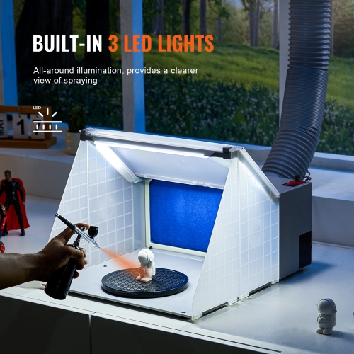 VEVOR Airbrush Spray Booth, Portable Hobby Airbrush Paint Spray Booth Kit with LED Lights, Exhaust Fan and Exhaust Extension Hose, Airbrush Paint