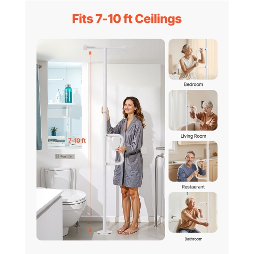 VEVOR Floor-to-Ceiling Transfer Pole, Tension Mounted Bathroom Grab Bar with Anti-Slip Curve Handle, 300 Lbs Capacity Security Pole, Senior Safety
