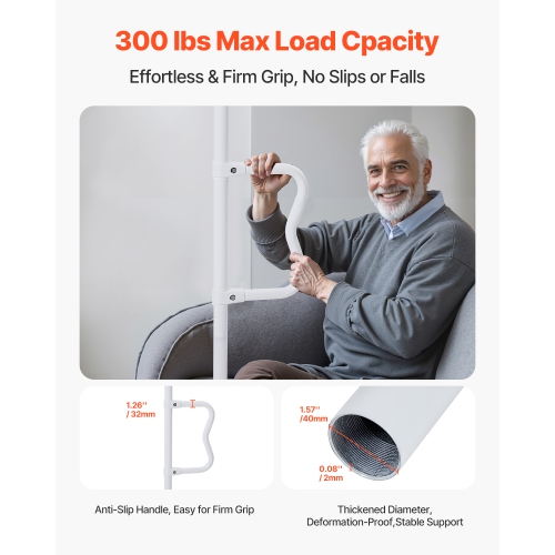 VEVOR Floor-to-Ceiling Transfer Pole, Tension Mounted Bathroom Grab Bar with Anti-Slip Curve Handle, 300 Lbs Capacity Security Pole, Senior Safety