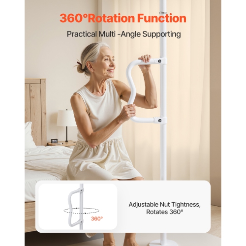 VEVOR Floor-to-Ceiling Transfer Pole, Tension Mounted Bathroom Grab Bar with Anti-Slip Curve Handle, 300 Lbs Capacity Security Pole, Senior Safety