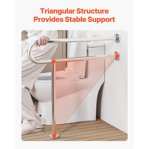 VEVOR 31.5 Inch Toilet Safety Rail, U-Shaped Handicap Grab Bar, 304 Stainless Steel Senior Safety Pole, Toilet Grab Bars with Anti-Slip Handle, 300