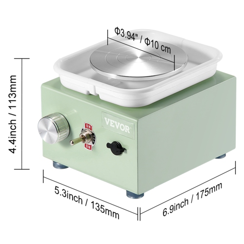 VEVOR 0-320RPM Mini Pottery Wheel, Adjustable Speed Detachable Basin Forming Machine, 2.56in/3.94in 2 Turntables Electric Ceramic Wheel Machine,