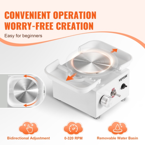 Mini roue de poterie VEVOR 0-320&nbsp;tr/min, machine de forage à cuve amovible à vitesse réglable, tourne-disques 2,56&nbsp;po/3,94&nbsp;po 2,